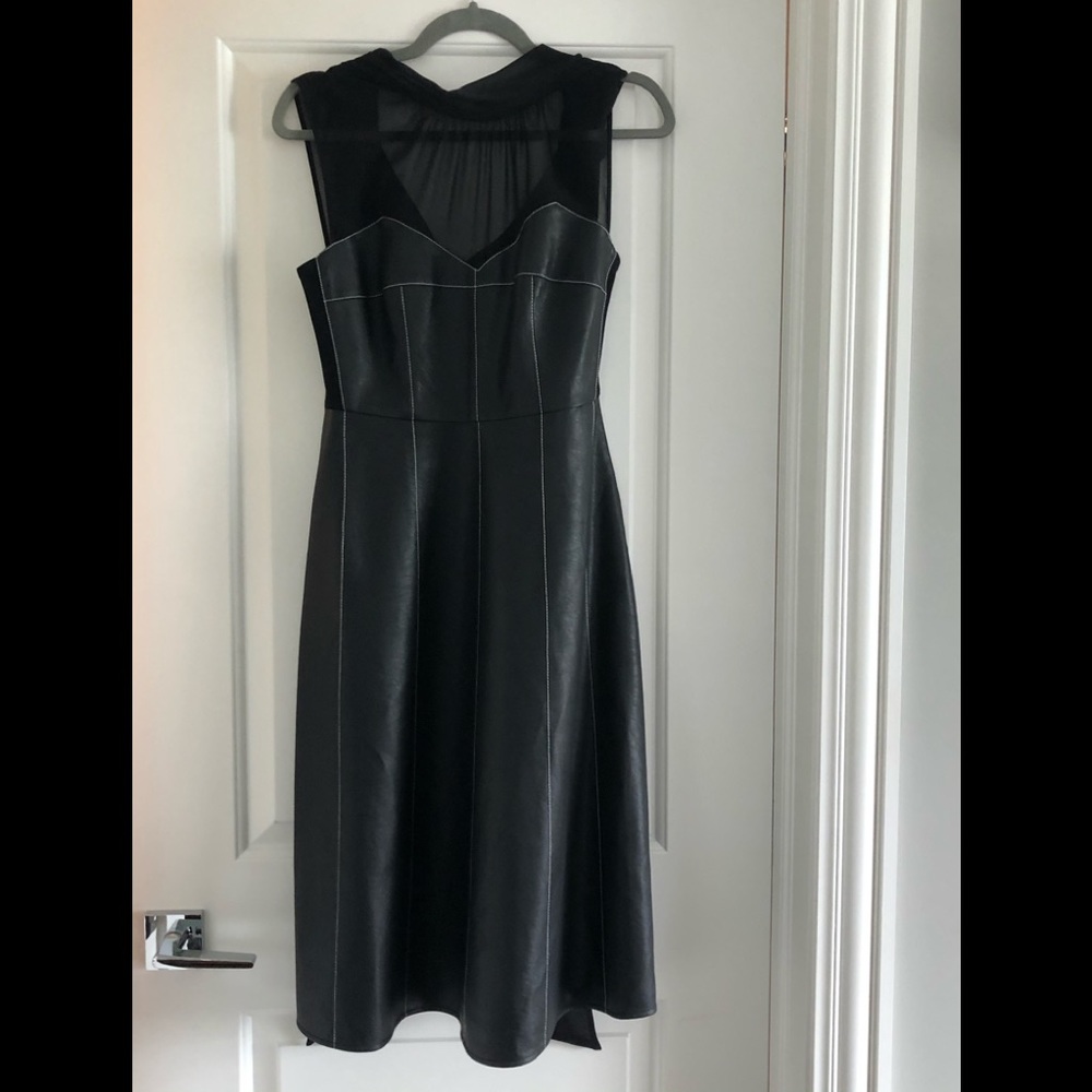 BCBG Black Faux Leather and Sheer Dress
